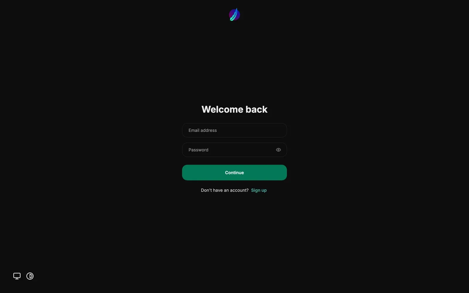 LibreChat dark login page with email and password fields and a Sign up link.